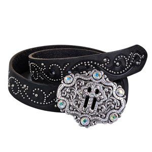 Tony Lama Size 36 Studded Cross Rhinestone Bling Black Leather Western Belt